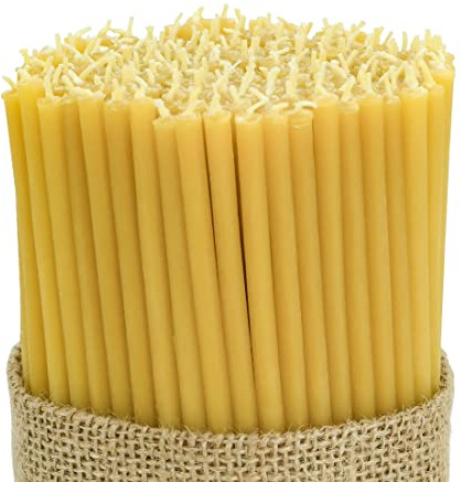 DEYBBY Beeswax Birthday Candles – 100 Count Beeswax Candles - Dripless and Smokeless Mini Beeswax Taper Candles for Home Dinner Cake Praye Orthodox Church