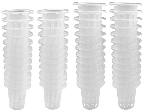 QINIZX 50 Stück 4.5 cm Gartennetz-Topfkörbe, geschlitzte Netz-Topfkörbe, Samen-Anzuchtermedien, Hydrokultur-System, Zubehör für Aquaponik/Orchideen/Steinwollwürfel, breiter Rand, Weiß