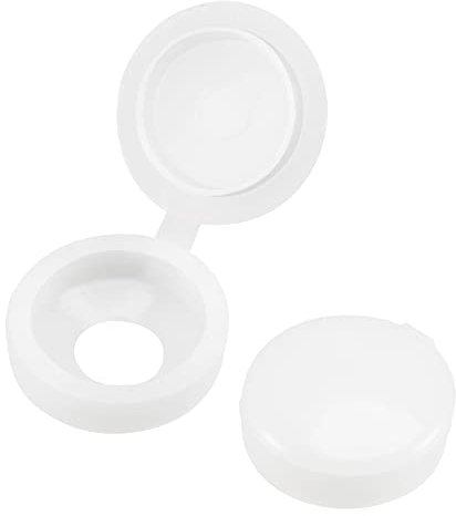 sourcing map Plastic Hinged Screw Cover Caps 5mm Hole Fold Snap Washer, White Pack of 100