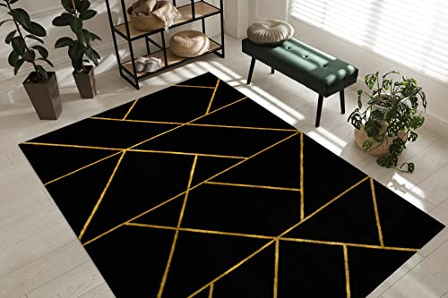 rugsx Tappeto esclusivo EMERALD Tappeto glamour, tappeto elegante per soggiorno, camera da letto, ufficio, guardaroba, Geometrico nero/oro 120x170 cm