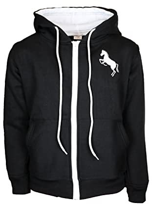 MS-Trachten Kinder Sweatjacke Paula Reitjacke Kaputzenjacke Pferd Hoodie schwarz (134/140)