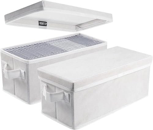 UENTIP Scatole per DVD e CD Con Coperchi - Confezione da 2, 33,5 x 15 x 13,5 cm, Contiene 30 CD in Custodie Complete, 60 in Sottili e 165 Dischi
