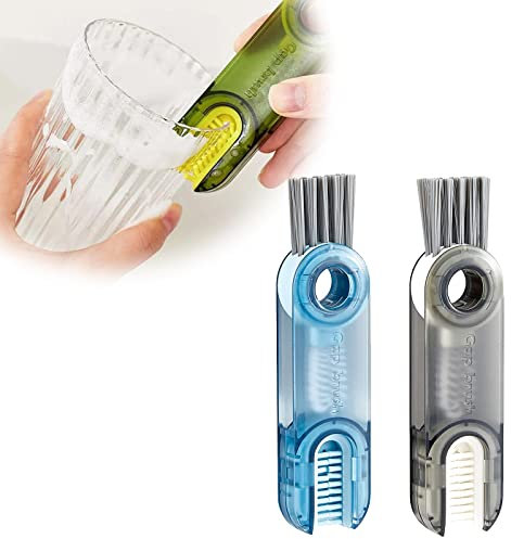 3-in-1 Cup Lid Crevice Cleaning Brush, Bottle Cap Brushes for Cleaning, Multi-Functional Crevice Cleaning Brush, U-Shaped Cup Cover Cleaning Brush Bottle Crevice Brush (Blue+Gray)