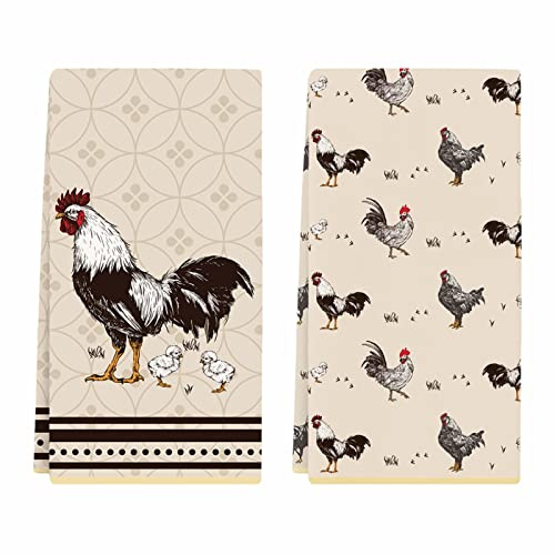 Huhn-Handtücher, 2 Stück Hahn-Küchentücher, Huhn-Mam-Geschenke für Frauen | Saugfähige Geschirrtücher für Hühnerliebhaber, Vintage-Stil, Bauernhaus, Küche, Badezimmer, Dekor