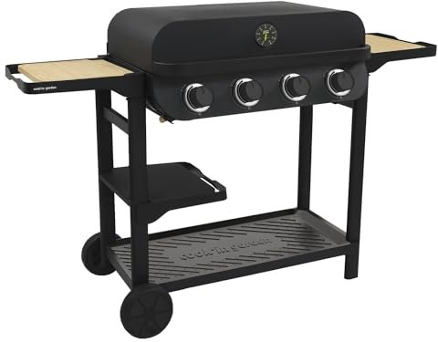 Cook'in garden - Gasgrill FLAVO 76 SC auf Wagen - Outdoorküche mit Grill & Plancha - 4 Brenner & Piezozündung - Räder, Griffe & Thermometer - 2 Jahre Garantie
