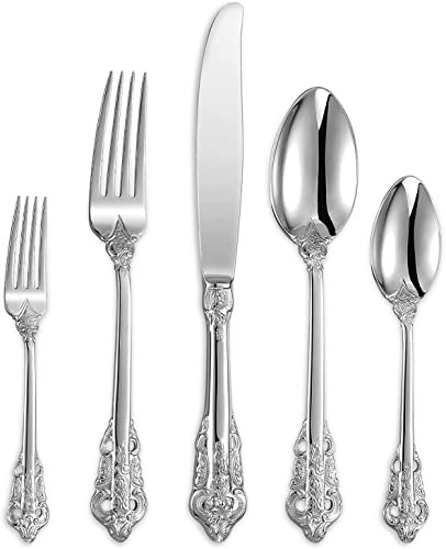 ADITAM Set di Posate in Argento per 12 Persone, KANBUN Set di Posate in Acciaio Inossidabile da 60 Pezzi, Stoviglie Stile Corte, Set di Posate di Lusso Lavabili in Lavastoviglie, per Banchetti, Feste