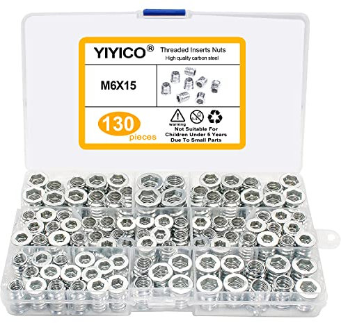 Gewindeeinsatz Holz Einschraubmutter Einschraubmuffen Zinklegierung Innensechskantmuttern Sortiment für Holzmöbel (M6x130Pcs)