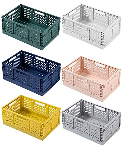 EURXLQ 6 StückKlappbox,31×20×12cm Klappkiste Körbe Aufbewahrung Zusammenklappbarer Tragbar Aufbewahrunskisten Bunt aufbewahrungskiste Geeignet für Küche,Bad,Büro,Schlafzimmer,Klassenzimmer,Schrank