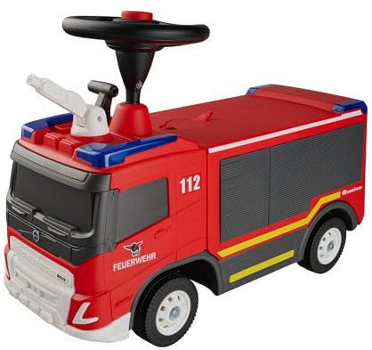 BIG Feuerwehr Rutschauto ab 2 Jahre - großes Feuerwehrauto zum Fahren und Spielen mit Hupe und Wasserspritzfunktion (bis 6 Meter), Rutschfahrzeug für Kinder von 2-5 Jahre (max. 50 kg)
