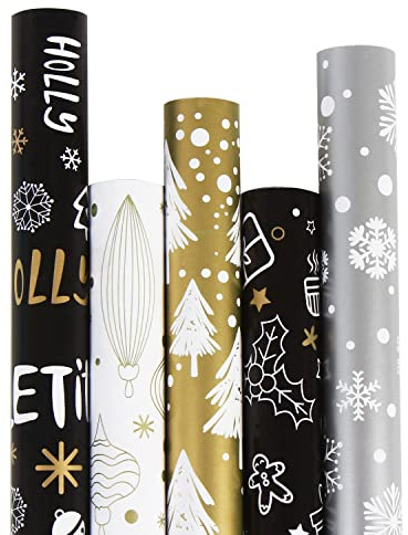VEYLIN Christmas Wrapping Paper - 5 x 3M Roll Xmas Wrapping Paper Roll for Gift Boxes Festival Decoration (43.2cm x 15M)