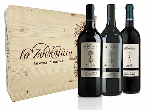 Lo Zoccolaio Barbera d'Alba + Langhe Rosso + Langhe Nebbiolo Vin Rouge Italien dans Bois Cas 3 Bouteilles x 75 cl