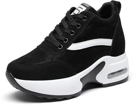JAOOUU dam kilsneakers med kilklack bekväma sportskor mocka sneakers mode fritidsskor, svart, 39 EU
