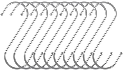 Anzhee Ganchos en forma de S para colgar, paquete de 10 ganchos en S, ganchos de metal resistente de acero inoxidable, gancho en S para colgar utensilios de cocina, baño, dormitorio, oficina
