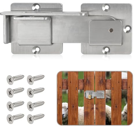 YuPinDiZu Doppelter Torriegel mit Vorhängeschlosslöchern, Edelstahl-Torriegel für Holzzaun, 4 mm robuster Torriegel, verstellbarer Türriegel für Schiebetüren und Schwingtüren
