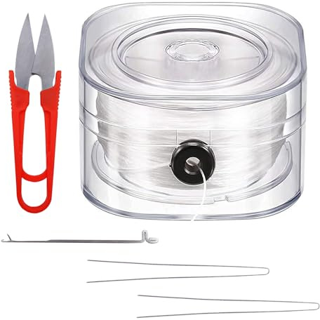 INNAL 120 M Hilo Elástico Transparente 0.6MM Hilo Elastico para Pulseras Cuerda Elástica Transparente con Aguja de Perlas Gancho Aguja y Tijeras para Hacer Pulseras Collar DIY Manualidades