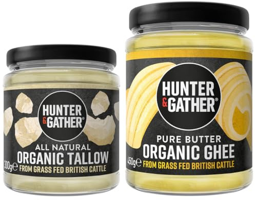 Hunter & Gather Certified Organic Ghee 450g & Tallow 300g from Grass Fed British Cattle | Sugar, Gluten & Seed Oil Free & Low Lactose content | Keto, Low Carb & Paleo