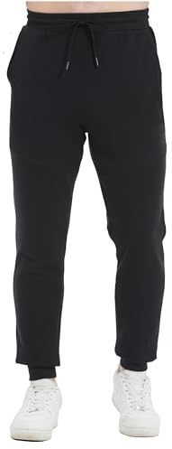 Tronjori Pantaloni sportivi da uomo a vita alta in pile autunno inverno atletico pantaloni da jogging pantaloni lounge elastico in vita, nero, S