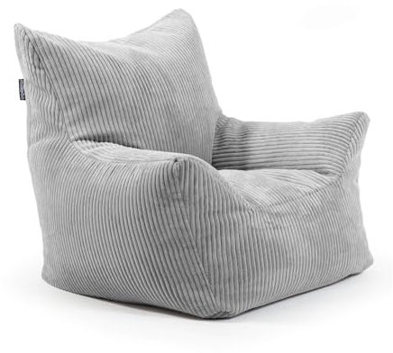 mokebo Kindersessel aus Cord 'Der Pausenheld', Sitzsack Kinder mit Füllung, auch als Lesesessel oder Sitzkissen fürs Kinderzimmer, Kindersitzsack oder Sessel für Kinder aus Cordstoff in Grau