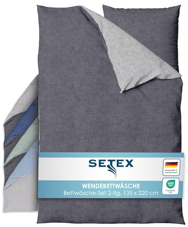 SETEX Wendebettwäsche 135x200 cm - 2-teiliges Bettwäsche-Set in ansprechendem Dunkelgrau-Hellgrau-Design, Inklusive Bettdeckenbezug und Kissenbezug (80x80 cm), Aus 90% Baumwolle/10% Polyester