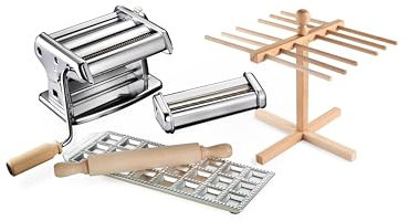 Imperia Titania La tua Pasta. Set regalo. Macchina per la pasta con accessori. 100% Made in Italy. Kit composto da macchina pasta fresca, stampo ravioli, tagliapasta, stendipasta e mattarello.