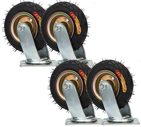 Guoyoocc Schwerlastrollen,Transportrollen,Luftreifen M. Ventil,2 Lenkrollen Und 2 Bockrollen,Gummirad,Mit Metallradkern,Tragkraft 200kg,ø=150mm,FüR Wagen/WerkbäNke,4pcs