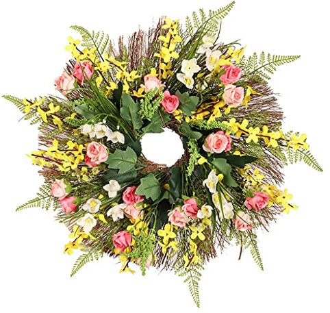 VejiA Frühlingskranz für die Haustür, bunter Blumenkranz mit Rose, Winter für Hochzeits-Wanddekoration