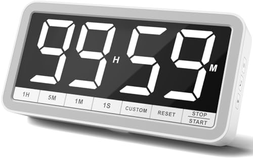 VOCOO Uppladdningsbar digital kökstimer: 19,8 cm extra stor magnetisk LED-timer med 3 ljusstyrkor, 4 larm och 4 volymnivåer, batteridriven nedräkningstimer för klassrum (Vit)