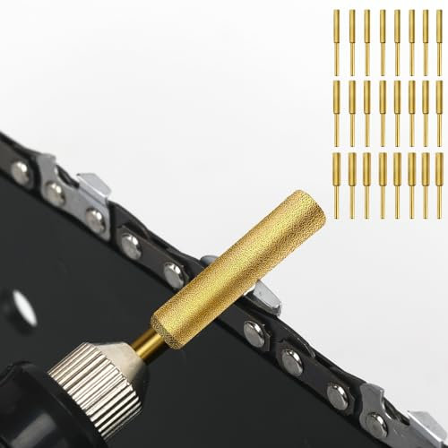 Nooklean 24PCS Diamond Chainsaw Sharpener Bits, 3 Sizes (5/32'', 3/16'', 7/32'') Titanium Plated High Hardness Sharpening Burr for Chainsaw Sharpening