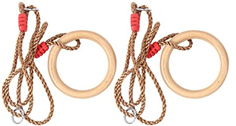 Srliya 2Pcs Set Fitness Holz Gymnastik Ring mit Seil Kinder Sport Holz Schaukeln Ringe