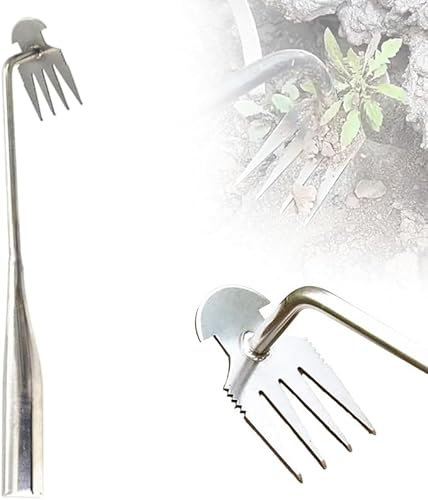 Outil de désherbage pour déracinement d'artefact de désherbage, désherbeur Manuel à 4 Dents de 10,6 Pouces, Outil d'extraction de Mauvaises Herbes Multifonctionnel
