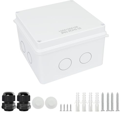 LeMotech Junction Box with Reserved Holes ABS Plastic Electrical Box IP65 Waterproof Dustproof Project Housing for Electronics White Outer Size 150 x 150 x 100 mm