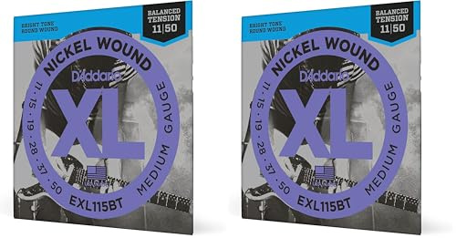 D'Addario XL Nickel Electric Guitar Strings - EXL115BT - Medium, Nickel-Plated Steel - For 6 String Electric Guitars - 11-50 Medium Balanced Tension (Pack of 2)