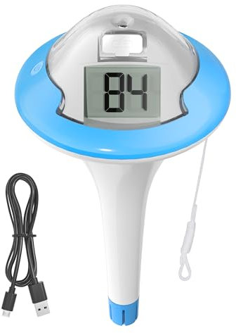 BALDR Termometro da piscina ricaricabile galleggiante con due schermi digitali e grandi cifre per piscina, vasca idromassaggio, sorgente calda, acquario (blu)