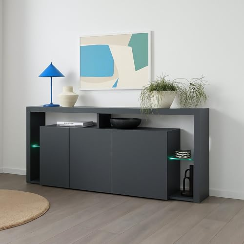 Dmora - Buffet Willer, Salon 3 Portes Moderne, 100% Made in Italy, 200x40h80 cm, Anthracite