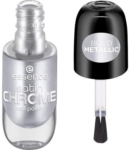 essence satin CHROME nail polish, Nr. 04, Silber, abdeckend, Expressergebnis, hochpigmentiert, metallisch, vegan, ohne Mikroplastikpartikel, ohne Parfüm, ohne Parabene, 1er Pack (8ml)