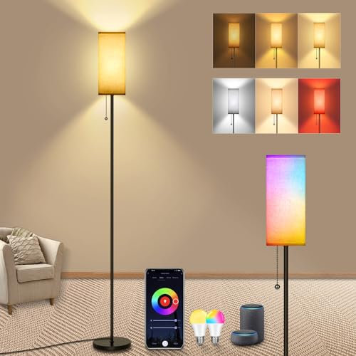 HANDSONIC RGBCW WIFI Stehlampe Wohnzimmer, 9W E27 Smart LED Stehlampe, 2700K-6500K Dimmbar, Stehleuchte mit APP, Arbeiten Sie mit Alexa & Google Assistant, DIY-Modus, Musikmodus & Timing-Funktion