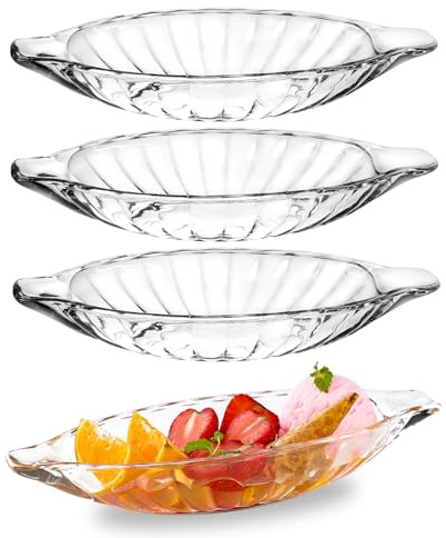 WHJY 4 Pack Banana Split Bowls Ice Cream Sundae Bowls Banana Split Boats 250ml/8oz Ice Cream Dishes Glass Banana Split Dish for Fruits Salad Dessert-Radial Line Pattern