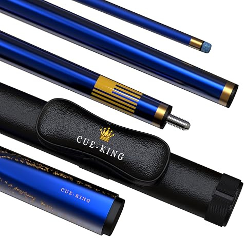 Cue-King Premier Pool Cue 58” 20oz 2-delad med 10,5 mm Premium-spets färdig i glansblått med Pro Leather Cue-fodral medföljer, Pool Cue Stick, Professional Pool Cue