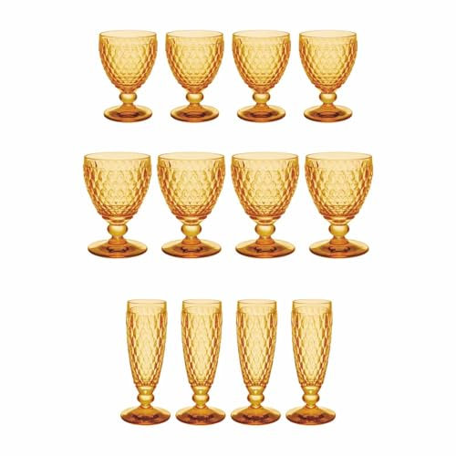 Villeroy & Boch Boston Saffron Gläser-Set 12-teilig | Wassergläser (400 ml), Weißweingläser (230 ml) und Sektgläser (145 ml) für 4 Personen | Kristallglas | Spülmaschinengeeignet