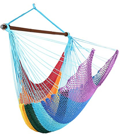 Bathonly Großer Hängesessel mit Metallstreben, belastbar bis 150 kg, handgeflochtene Schaukel, für den Innen- und Außenbereich geeignet, Wohnzimmer, Terrasse, Garten, Balkon, Mehrfarbig