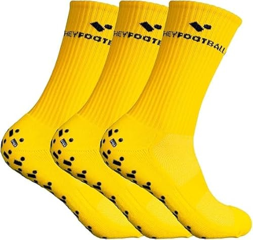 HEYFOOTBALL - Calcetines de fútbol premium - 3 pares - Talla 39-46 - Calcetines ergonómicos antideslizantes, Calcetines deportivos de agarre transpirable, calcetines de fútbol antideslizantes