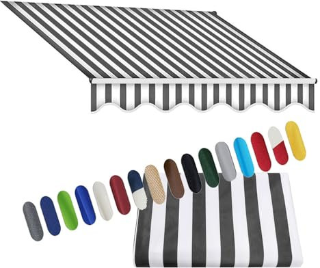 Toldo retráctil de poliéster para exteriores, lona de repuesto, protección solar, patio, terraza, mercado, tela de parasol en blanco y negro para toldo de jardín (8 x 6.5 pies)