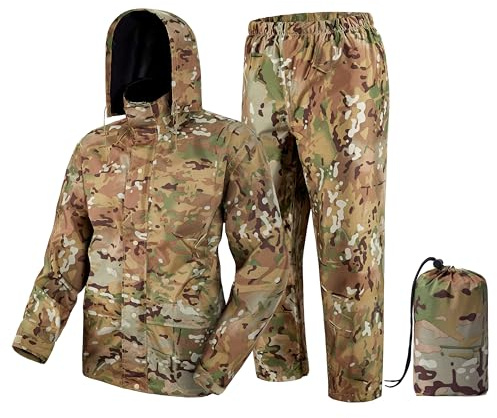 Fousam Rain Suit, Rain Gear for Men Waterproof, Camo Rain Jacket, Lightweight Raincoat for Fishing, Hunting, Motorcycling, Hiking, Traveling, M