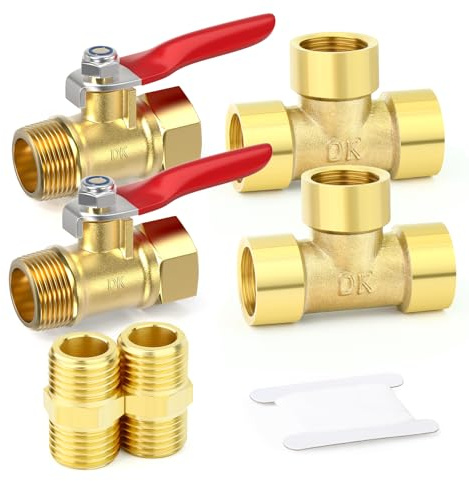 GASHER 6PCS 1/4 Inch BSP Brass Pipe Fitting, Ball Valve, Barstock Tee Brass Pipe Fitting and Air Hose Fitings