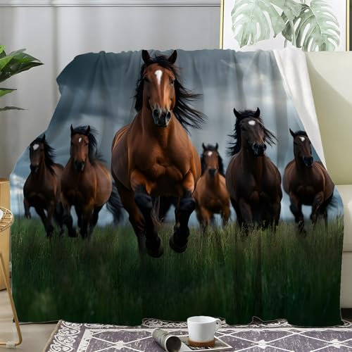 Pferd Kuscheldecke Flauschig, Decke Fleecedecke Pferd, Weiche Warme Decke Wohndecke als Sofadecke Wolldecke Couchdecke Tagesdecke, XXL 220x240 cm S-550