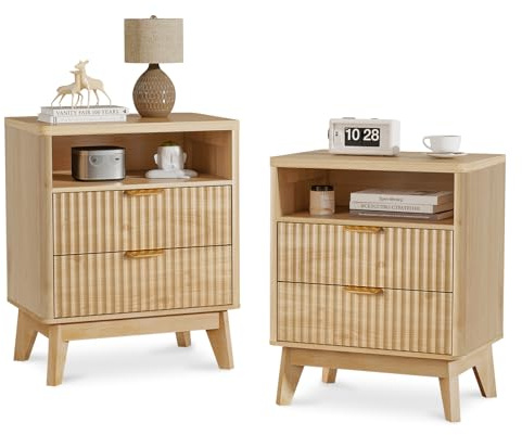 LYNCOHOME Bedside Tables Set of 2,Bed Side Table for Bedroom with 2 Drawers,Wood Nightstand,Bedside Cabinets for Living Room, Bedroom,2 Pack