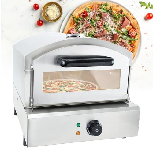 XSDAJSD Four à Pizza électrique de comptoir Professionnel, 12 Pouces, Simple étage, en Acier Inoxydable, avec détecteur de température et vitre de visualisation, 220 V