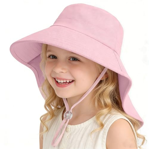 ZOORON Outdoor Kids Sun Hat with Neck Flap UPF 50+ Sun Protection Fishing Hat Wide Brim Summer Kids Beach Hats for Girls Boys
