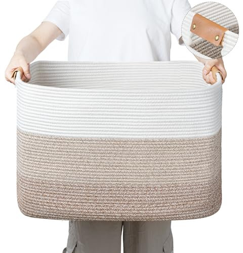 danpinera Aufbewahrungskorb, 50L Körbe, Korb Aufbewahrung für Baby Spielzeug, Aufbewahrungskorb Groß, Korb Aufbewahrung für Decken, kissen, Gästehandtuchkorb Weiß und Braun