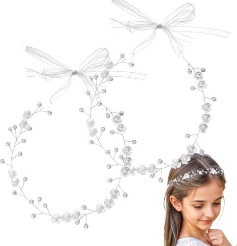 ZWWOGE 2 Stück Blumenkranz Haare Kinder, Blumen Kinder Haarschmuck Mädchen, Hochzeit Blumen Haarkranz, kommunion haarschmuck, für Hochzeit, Geburtstag, Party